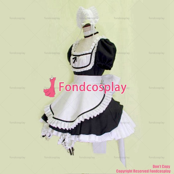 fondcosplay adult sexy cross dressing sissy maid short Chobits-chii black cotton Dress white apron Costume CD/TV[G003]