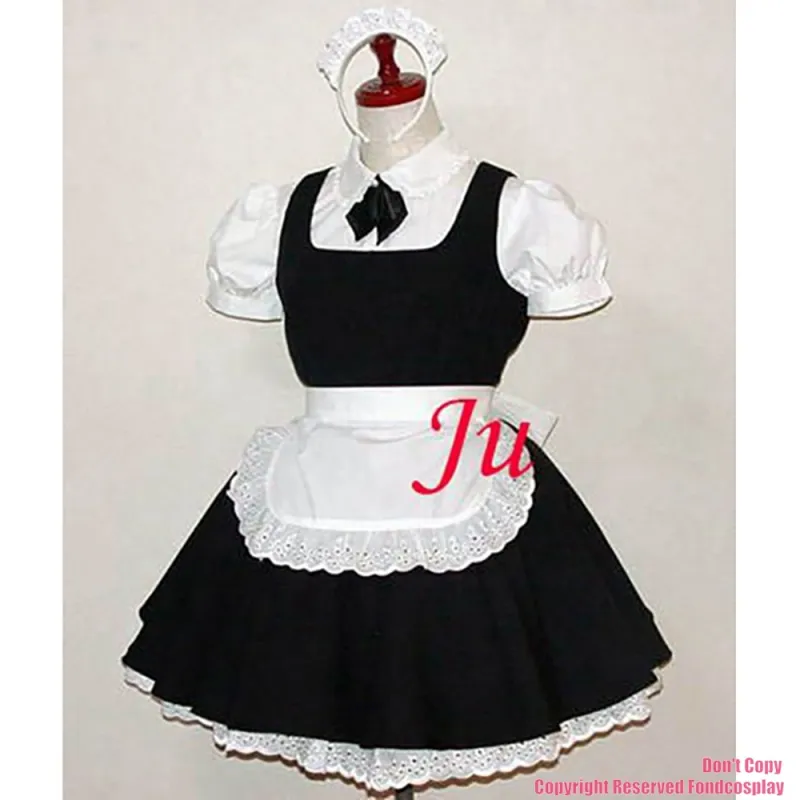 fondcosplay adult sexy cross dressing sissy maid short black Cotton Dress Uniform white shirt apron Costume CD/TV[CK815]