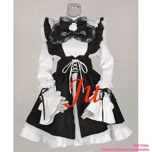 fondcosplay adult sexy cross dressing sissy maid short white Cotton Dress Uniform black apron Costume CD/TV[CK775]