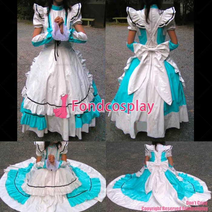 fondcosplay adult sexy cross dressing sissy maid long thin Pvc Lockable Dress Uniform Cosplay Costume CD/TV[CK930]