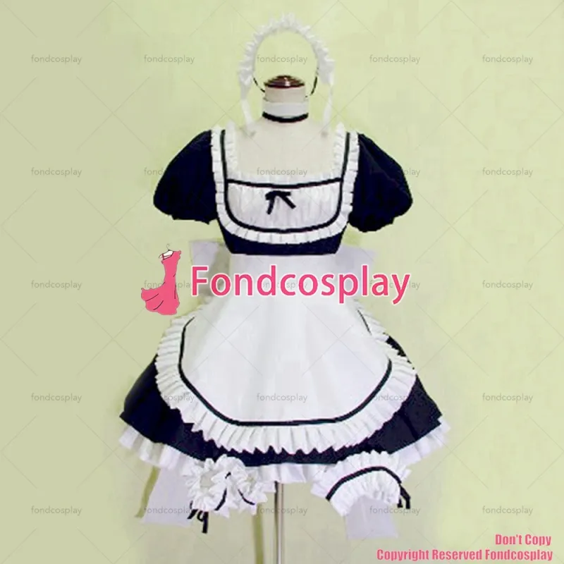 fondcosplay adult sexy cross dressing sissy maid short Chobits-chii black cotton Dress white apron Costume CD/TV[G003]