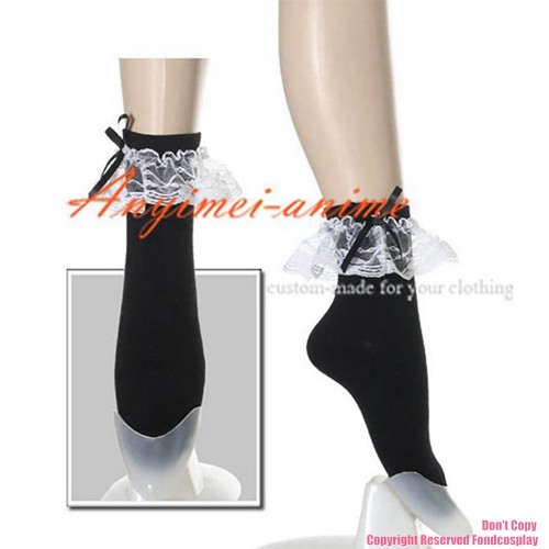 fondcosplay adult sexy cross dressing sissy maid Gothic Lolita Punk Fashion white lace black Socks Custom-made[CK1062]