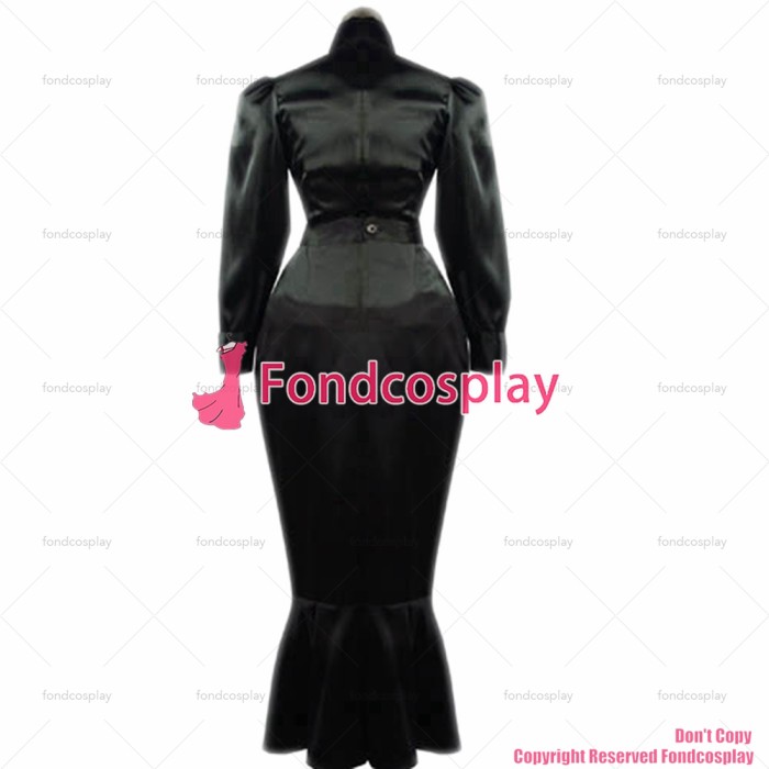 fondcosplay adult sexy cross dressing sissy maid Lockable Fetish black Satin shirt skirt Uniform Costume CD/TV[G060]