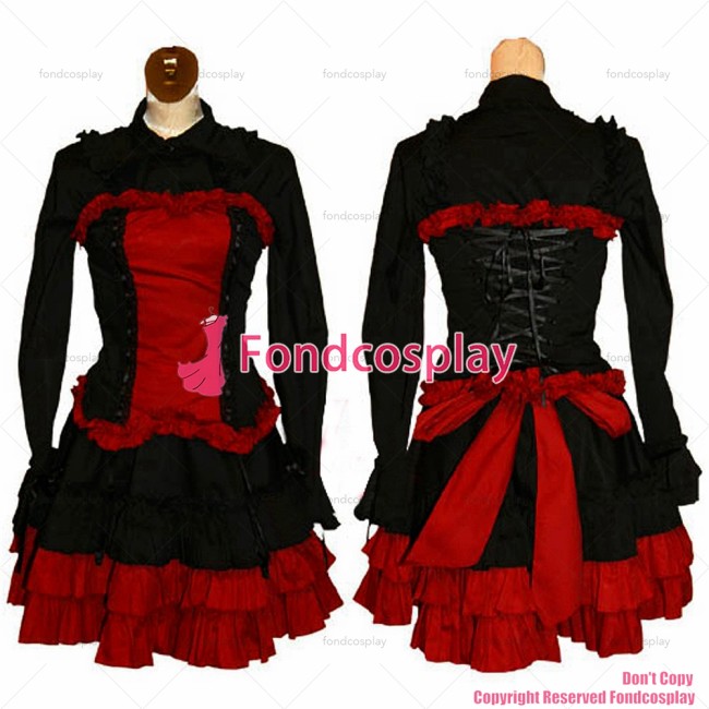 fondcosplay adult sexy cross dressing sissy maid Gothic Lolita Punk Fashion Black-red cotton Dress Costume CD/TV[CK002]