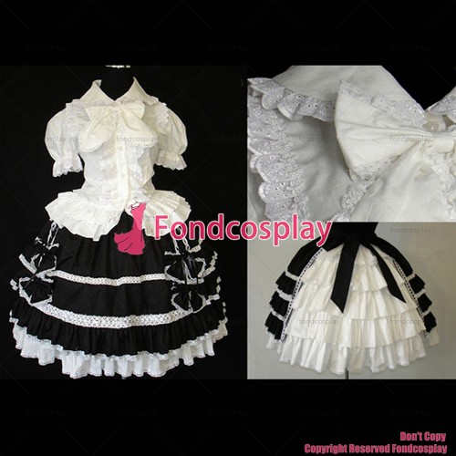 fondcosplay Sissy Maid Gothic Lolita Punk Sweet Fashion white cotton shirt black skirt Cosplay Costume CD/TV[CK1205]