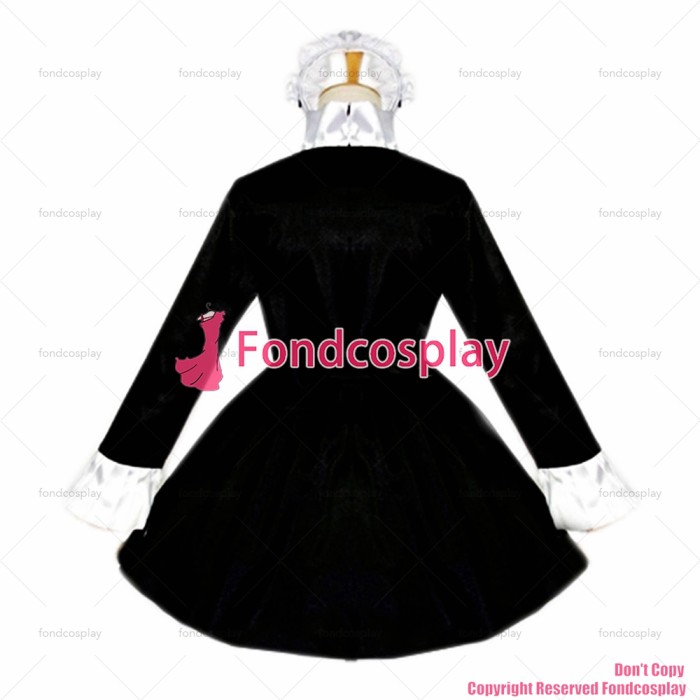 fondcosplay adult sexy cross dressing sissy maid short black satin dress lockable Uniform apron costume CD/TV[G099]