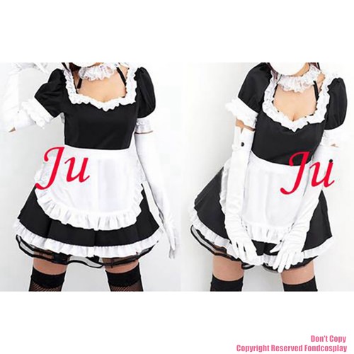 fondcosplay adult sexy cross dressing sissy maid short black Cotton Dress Uniform white apron Costume CD/TV[CK868]