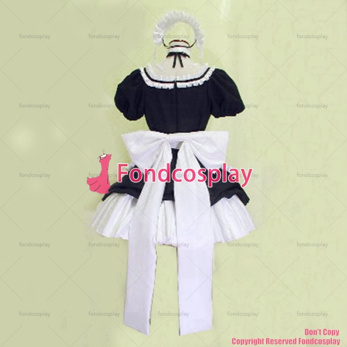 fondcosplay adult sexy cross dressing sissy maid short Chobits-chii black cotton Dress white apron Costume CD/TV[G003]