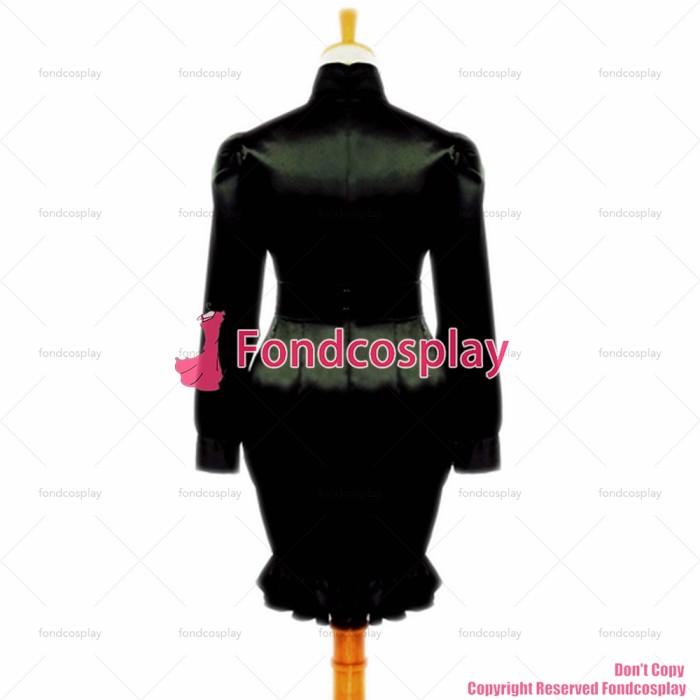 fondcosplay adult sexy cross dressing sissy maid short French Satin black shirt skirt Lockable Uniform Costume CD/TV[G050]