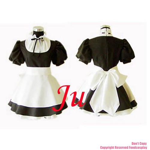 fondcosplay adult sexy cross dressing sissy maid short black cotton Dress Uniform white apron Costume CD/TV[CK049]