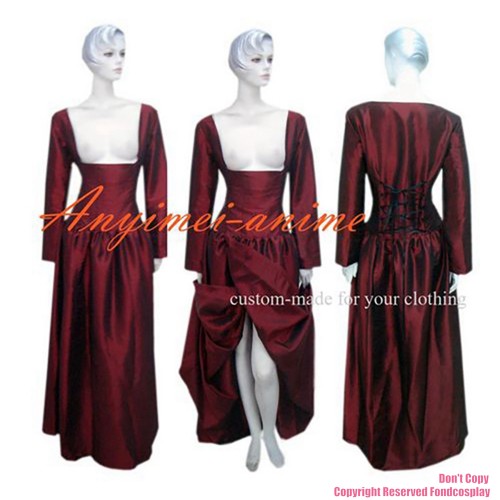 fondcosplay O Dress The Story Of O dark red nude breasted Taffeta Dress Cosplay Costume CD/TV[G261]