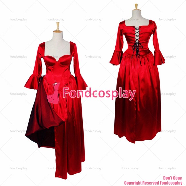 fondcosplay Sexy Gothic Lolita nude breasted O Dress The Story Of O With Bra red Satin Maid Dress Costume Custom-made[G610]