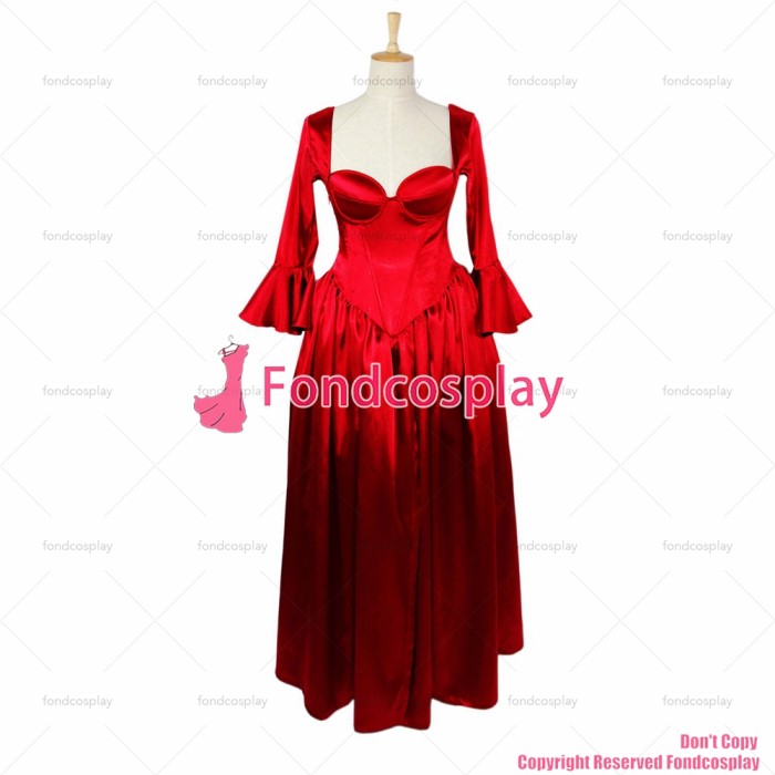 fondcosplay Sexy Gothic Lolita nude breasted O Dress The Story Of O With Bra red Satin Maid Dress Costume Custom-made[G610]