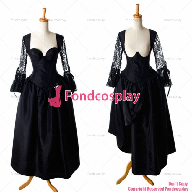fondcosplay Sexy nude breasted Gothic Lolita O Dress The Story Of O With Bra Black Satin Maid Dress Taffeta Custom-made[G920]