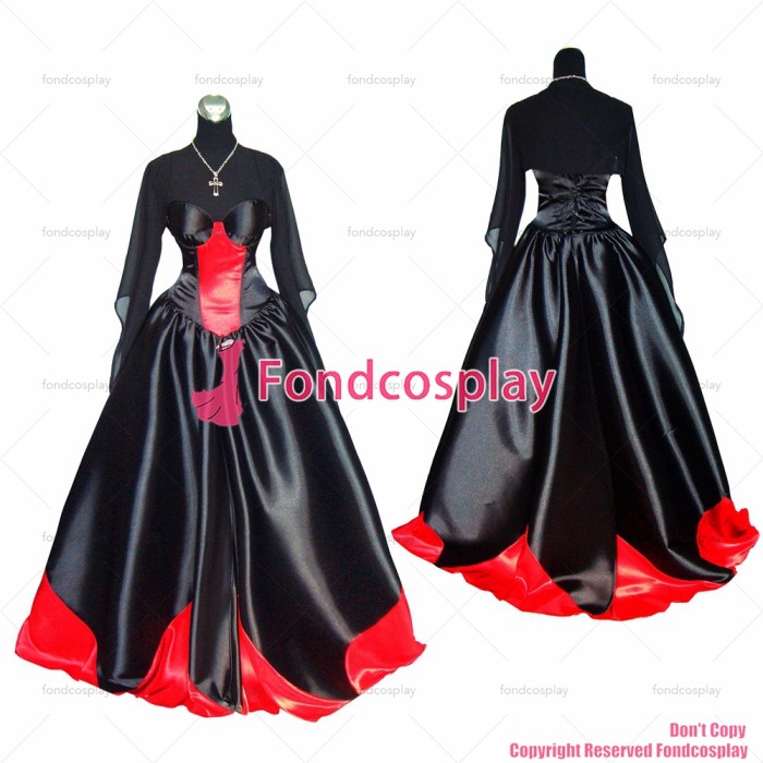 fondcosplay O Dress The Story Of O With Bra black red Satin Dress Cosplay Costume CD/TV[G361]
