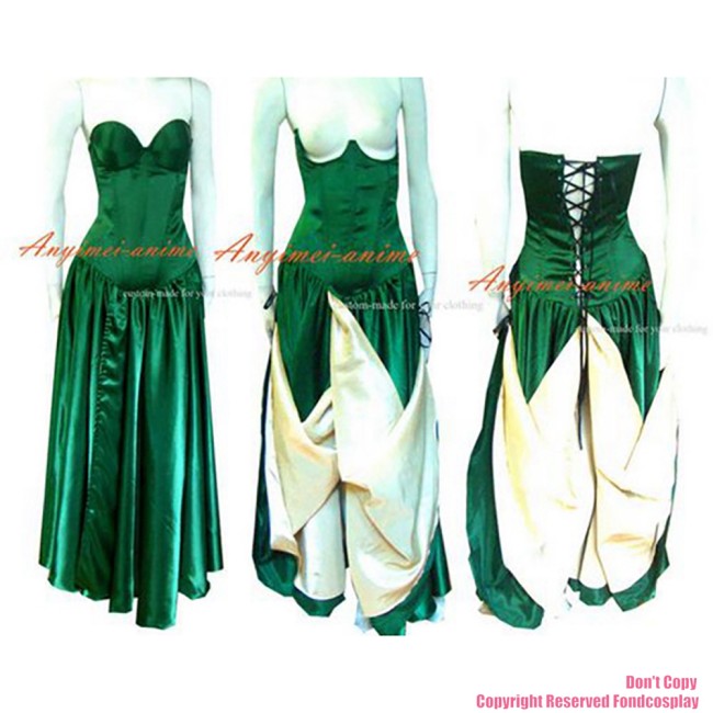 fondcosplay O Dress The Story Of O With Bra nude breasted Green Satin Dress Cosplay Costume CD/TV[G224]