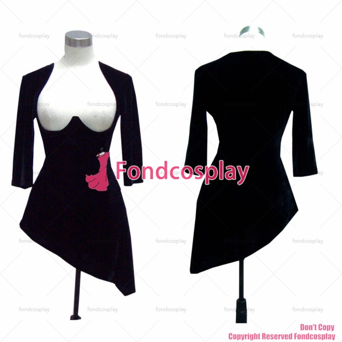 fondcosplay O Dress The Story Of O Black Velvet nude breasted Dress Cosplay Costume CD/TV[G264]