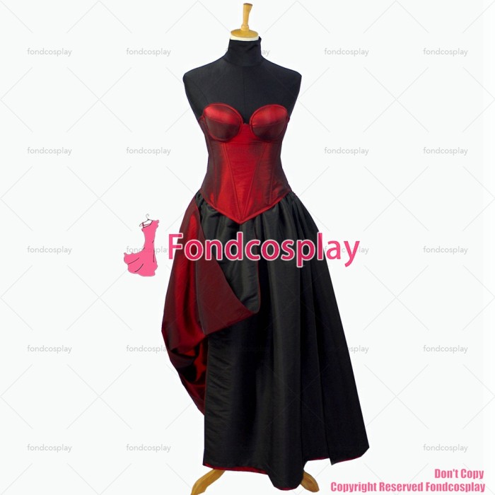 fondcosplay Gothic Lolita O Dress The Story Of O With Bra nude breasted dark red Taffeta sissy Maid Dress Custom-made[G746]