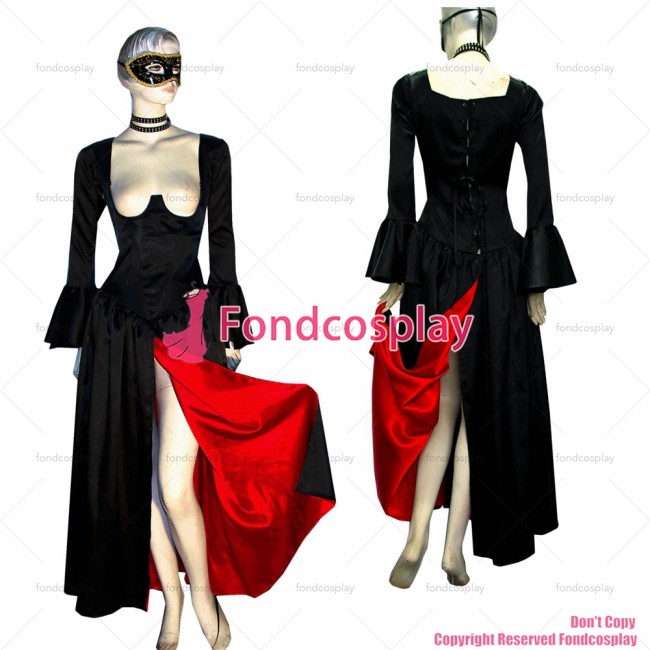 fondcosplay O Dress The Story Of O With Bra Black red Satin Dress Cosplay Costume CD/TV[G383]