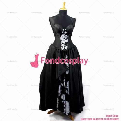 fondcosplay O Dress The Story Of O With Bra nude breasted black satin Dress Cosplay Costume CD/TV[G826]