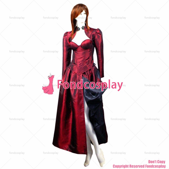 fondcosplay O Dress The Story Of O With Bra Dark red Tafetta jacket Open breast Dress Cosplay Costume CD/TV[G430]
