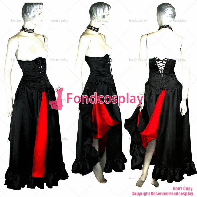 fondcosplay O Dress The Story Of O With Bra Black Red satin nude breasted Dress Cosplay Costume CD/TV[G222]