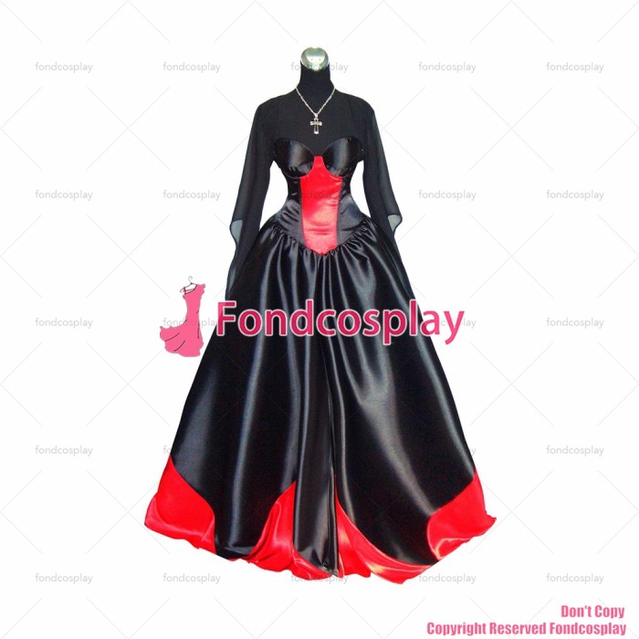 fondcosplay O Dress The Story Of O With Bra black red Satin Dress Cosplay Costume CD/TV[G361]