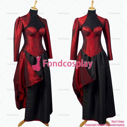 fondcosplay Gothic Lolita O Dress The Story Of O With Bra nude breasted dark red Taffeta sissy Maid Dress Custom-made[G746]