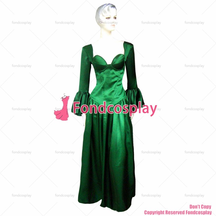 fondcosplay O dress the Story of O with bra nude breasted green Satin dress cosplay costume CD/TV[G240]
