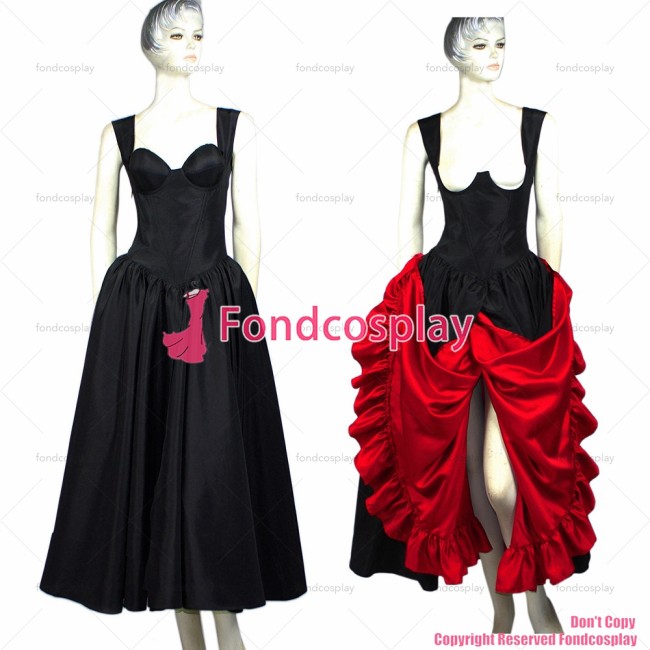 fondcosplay O Dress The Story Of O With Bra nude breasted black red Taffeta Cosplay Costume CD/TV[G1333]