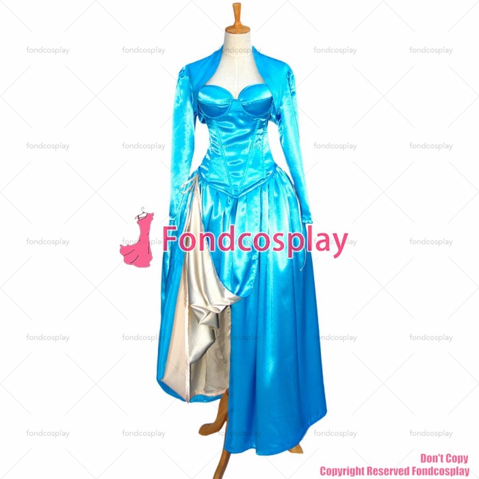 fondcosplay sissy maid Sexy O Dress the Story Of O With Bra blue Satin Dress Cosplay Costume Custom-made[G603]