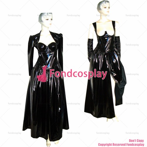 fondcosplay O Dress The Story Of O With Bra Black thin Pvc Dress jackets Cosplay Costume CD/TV[G348]
