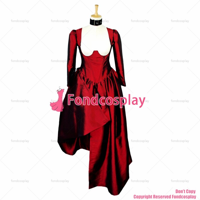 fondcosplay Sexy Gothic Lolita O Dress The Story Of O With Bra red Taffeta Maid Dress nude breasted Costume Custom-made[G606]