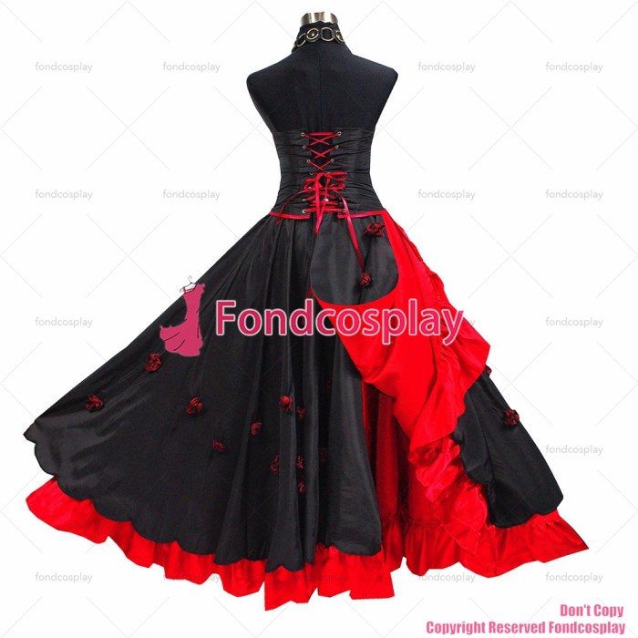 fondcosplay O Dress The Story Of O With Bra nude breasted black Tafetta Long Dress Cosplay Costume CD/TV[G425]
