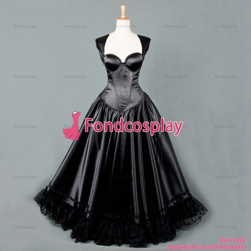 fondcosplay O Dress The Story Of O With Bra Black Satin nude breasted dress Cosplay Costume CD/TV[G836]