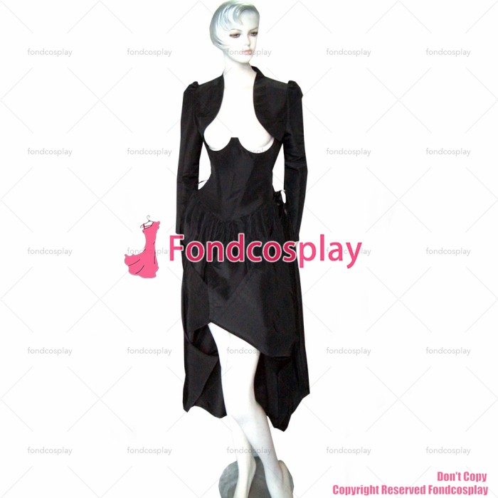 fondcosplay O Dress The Story Of O With Bra Black Taffeta nude breasted Dress jackets Cosplay Costume CD/TV[G311]