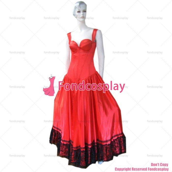 fondcosplay O Dress The Story Of O With Bra Red Satin Dress black lace Open the breast Cosplay Costume CD/TV[G190]