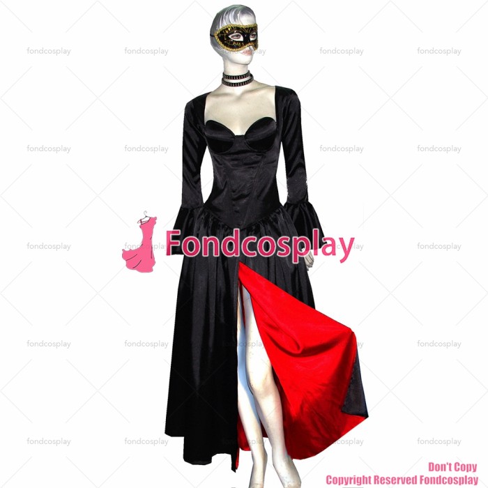 fondcosplay O Dress The Story Of O With Bra Black red Satin Dress Cosplay Costume CD/TV[G383]
