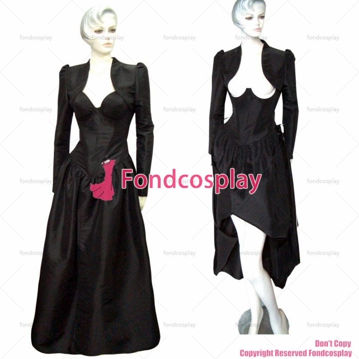 fondcosplay O Dress The Story Of O With Bra Black Taffeta nude breasted Dress jackets Cosplay Costume CD/TV[G311]