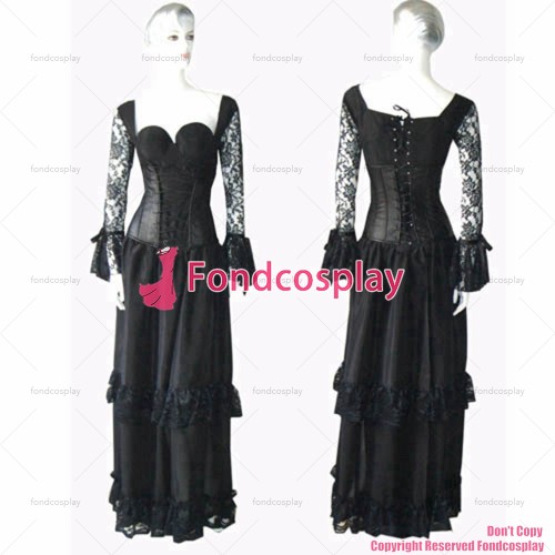fondcosplay O Dress The Story Of O With Bra Gothic Punk open breast Black Taffeta Dress Cosplay Costume Custom-made[G147]