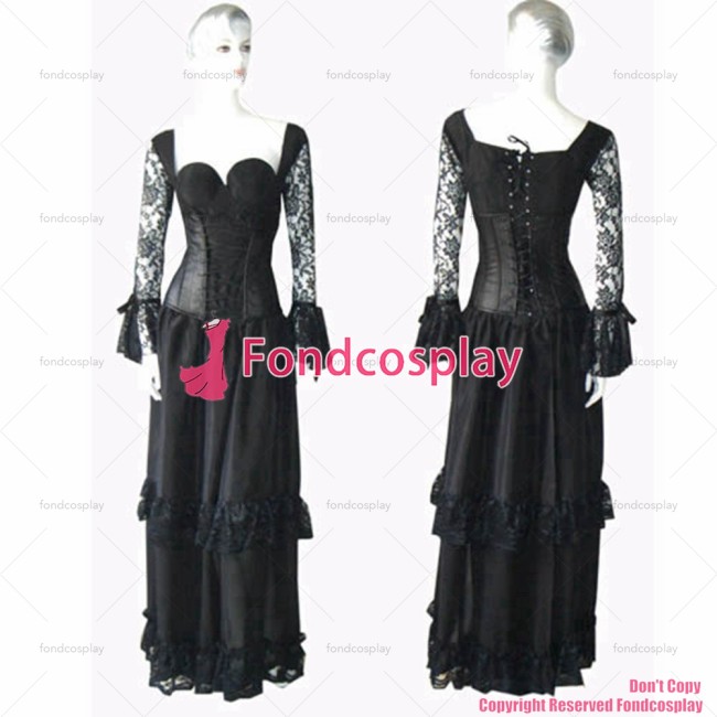 fondcosplay O Dress The Story Of O With Bra Gothic Punk open breast Black Taffeta Dress Cosplay Costume Custom-made[G147]