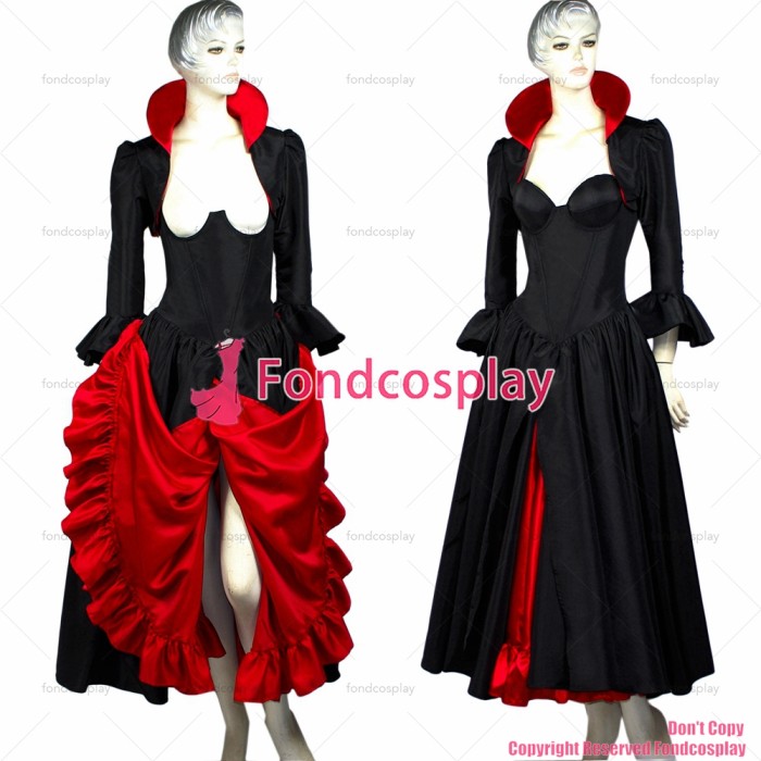 fondcosplay O Dress The Story Of O With Bra Gothic Punk Black Taffeta nude breasted Dress jackets Costume CD/TV[G298]