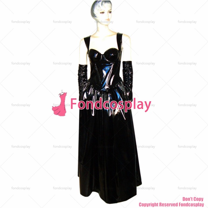 fondcosplay O Dress The Story Of O With Bra Black thin Pvc Dress jackets Cosplay Costume CD/TV[G348]