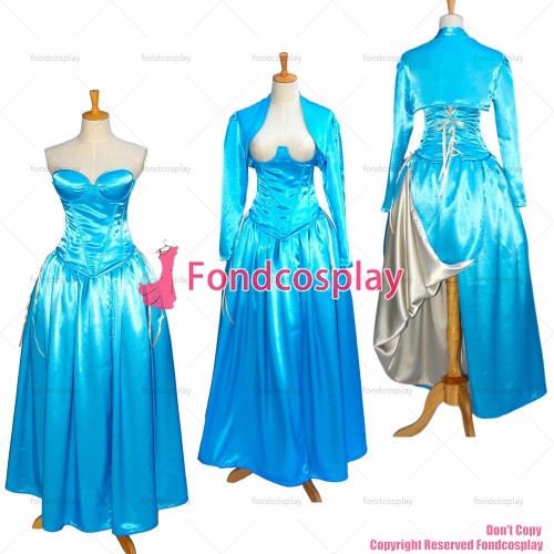 fondcosplay sissy maid Sexy O Dress the Story Of O With Bra blue Satin Dress Cosplay Costume Custom-made[G603]