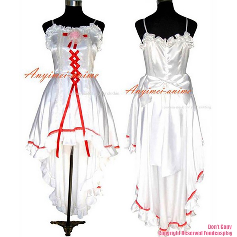 fondcosplay cross dressing sissy maid Chobits Chii Gothic Lolita Punk white Satin Dress Cosplay Costume Custom-Made[G002]