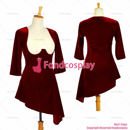 fondcosplay O Dress The Story Of O dark red Velvet nude breasted Dress Cosplay Costume CD/TV[G612]