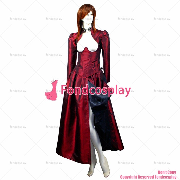 fondcosplay O Dress The Story Of O With Bra Dark red Tafetta jacket Open breast Dress Cosplay Costume CD/TV[G430]