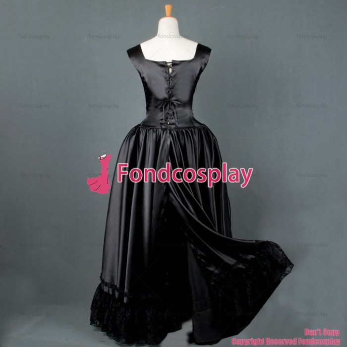 fondcosplay O Dress The Story Of O With Bra Black Satin nude breasted dress Cosplay Costume CD/TV[G836]