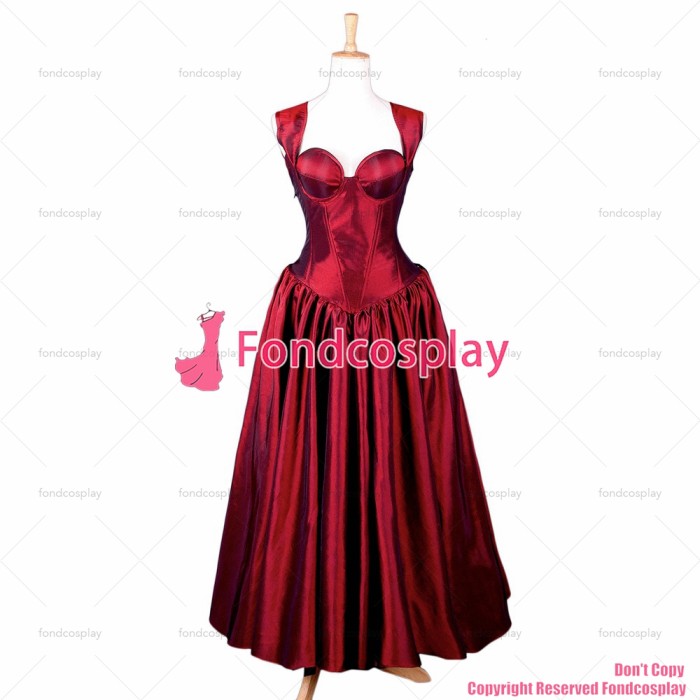 fondcosplay O Dress The Story Of O With Bra Gothic Punk dark red Taffeta Dress Cosplay Costume Tailor-Made[G156]