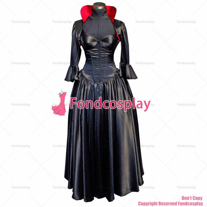 fondcosplay O Dress The Story Of O With Bra nude breasted Black Satin Dress jacket Cosplay Costume CD/TV[G530]